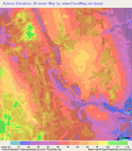 Kokora,Estonia Elevation Map
