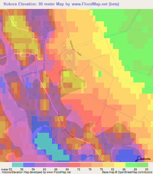 Kokora,Estonia Elevation Map