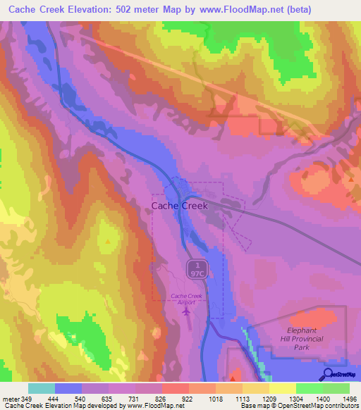 Cache Creek,Canada Elevation Map