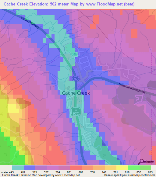 Cache Creek,Canada Elevation Map