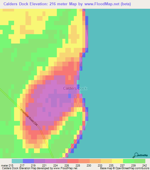 Calders Dock,Canada Elevation Map