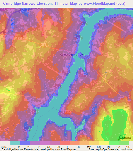 Cambridge-Narrows,Canada Elevation Map