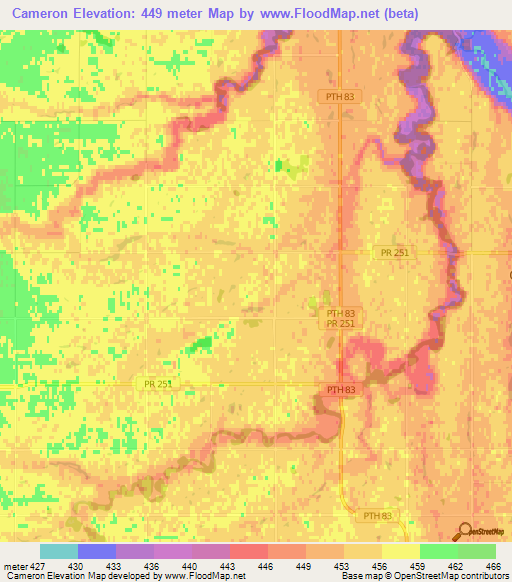 Cameron,Canada Elevation Map