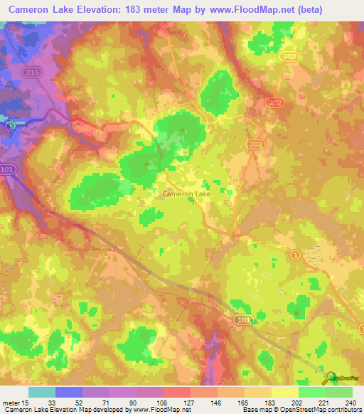 Cameron Lake,Canada Elevation Map