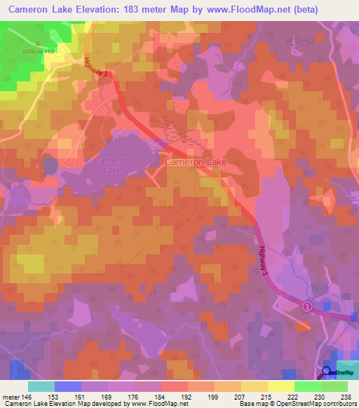 Cameron Lake,Canada Elevation Map