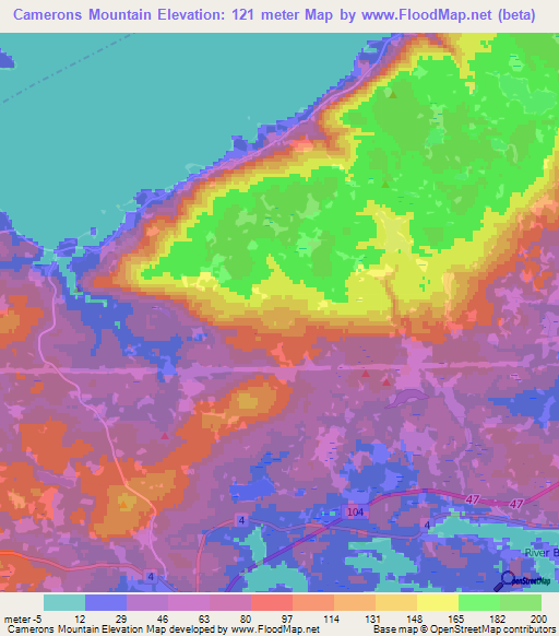 Camerons Mountain,Canada Elevation Map
