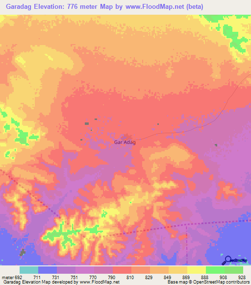 Garadag,Somalia Elevation Map