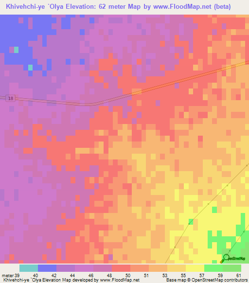 Khivehchi-ye `Olya,Iran Elevation Map