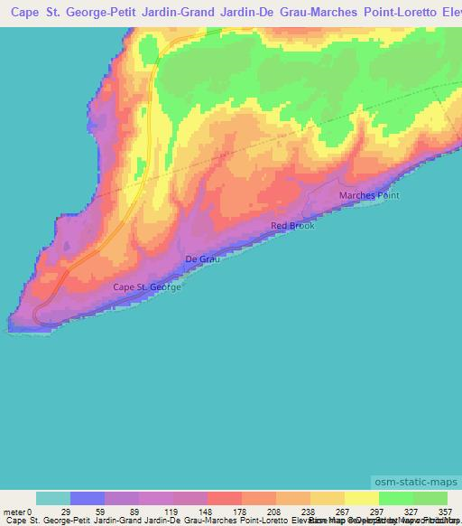 Cape St. George-Petit Jardin-Grand Jardin-De Grau-Marches Point-Loretto,Canada Elevation Map