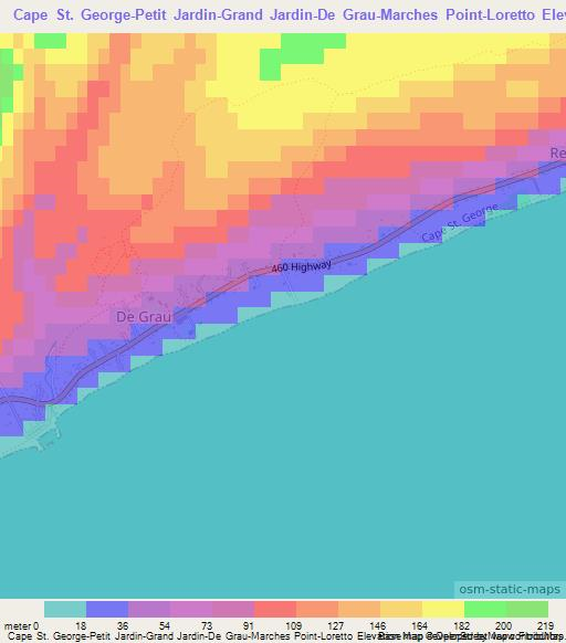 Cape St. George-Petit Jardin-Grand Jardin-De Grau-Marches Point-Loretto,Canada Elevation Map