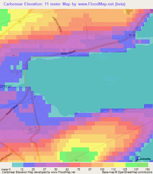 Carbonear,Canada Elevation Map