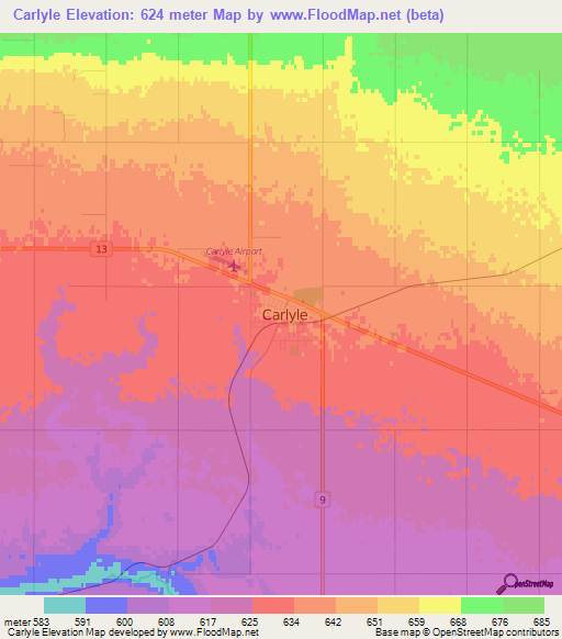 Carlyle,Canada Elevation Map