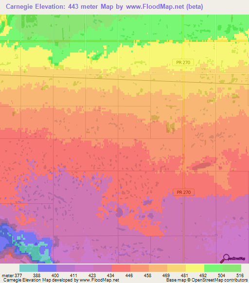 Carnegie,Canada Elevation Map
