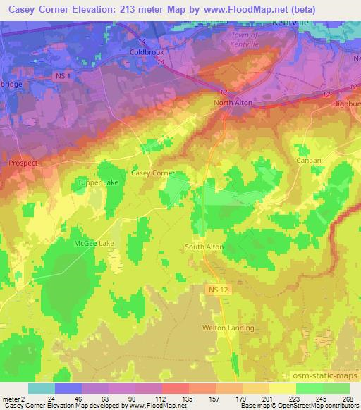 Casey Corner,Canada Elevation Map