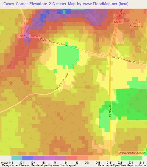 Casey Corner,Canada Elevation Map