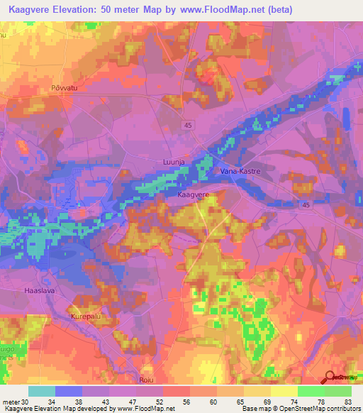 Kaagvere,Estonia Elevation Map