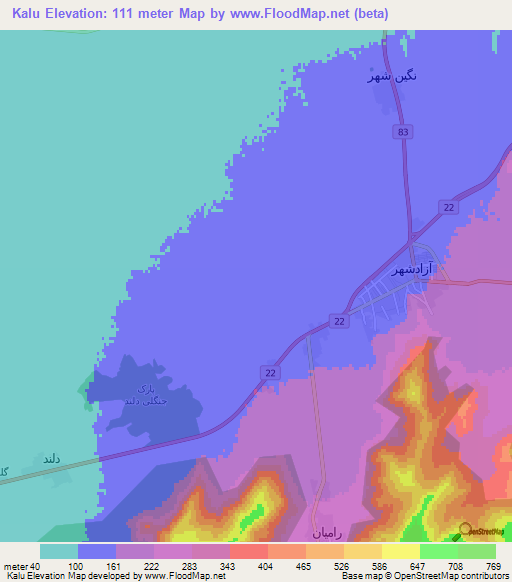 Kalu,Iran Elevation Map
