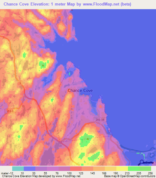 Chance Cove,Canada Elevation Map