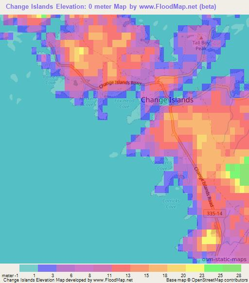 Change Islands,Canada Elevation Map