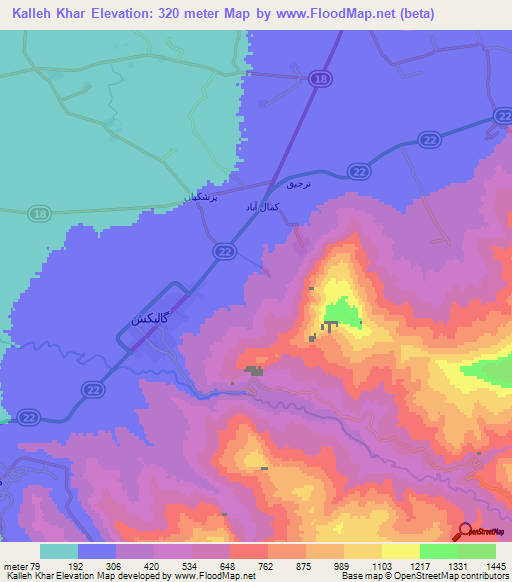 Kalleh Khar,Iran Elevation Map