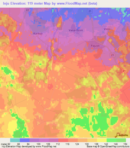 Inju,Estonia Elevation Map