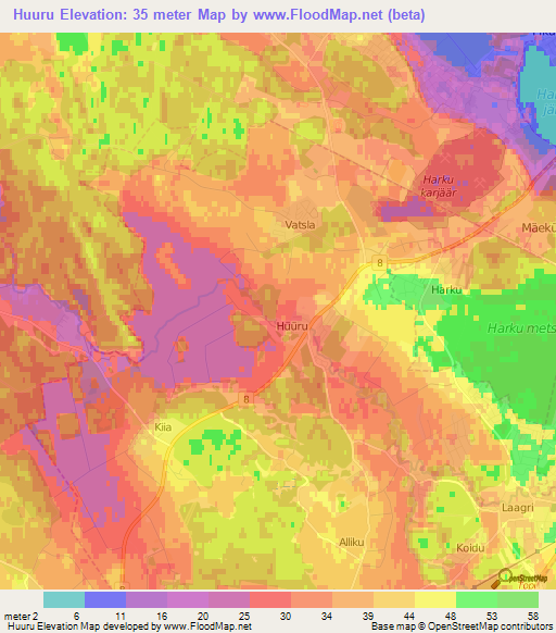 Huuru,Estonia Elevation Map