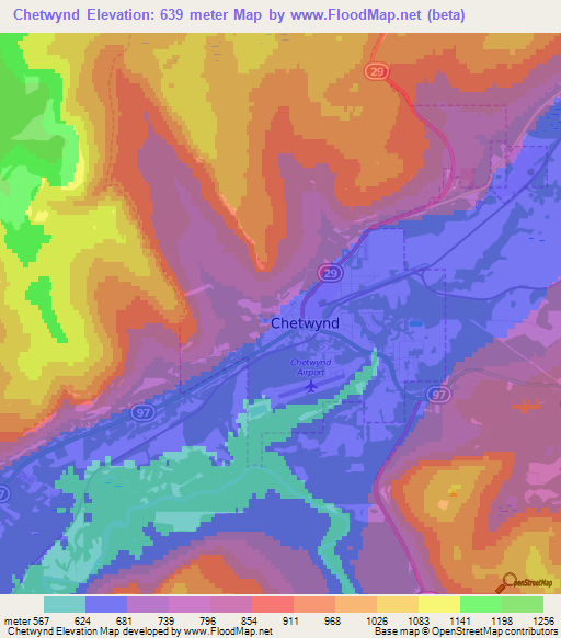 Chetwynd,Canada Elevation Map