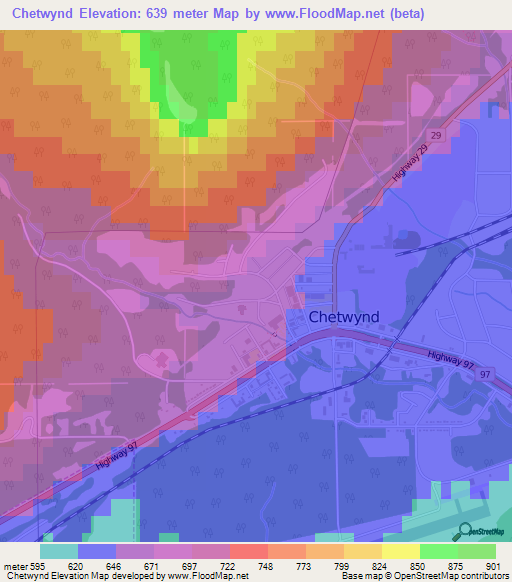 Chetwynd,Canada Elevation Map