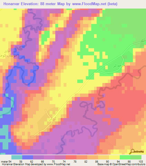 Honarvar,Iran Elevation Map