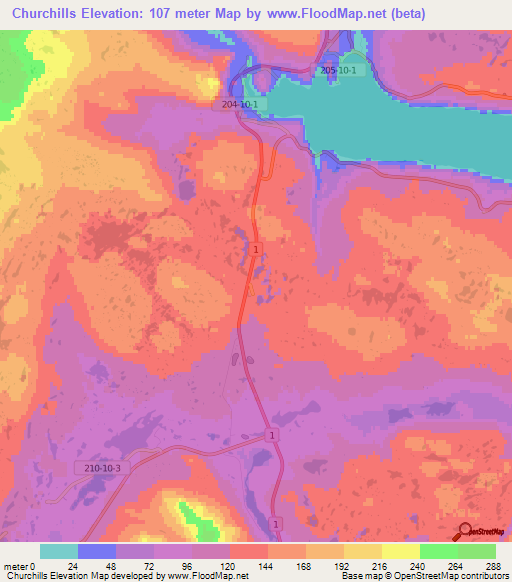 Churchills,Canada Elevation Map