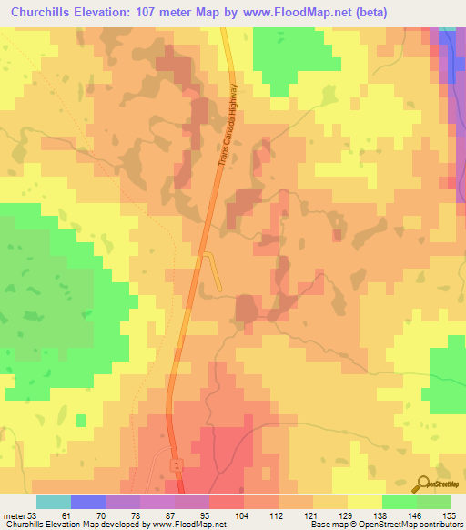 Churchills,Canada Elevation Map