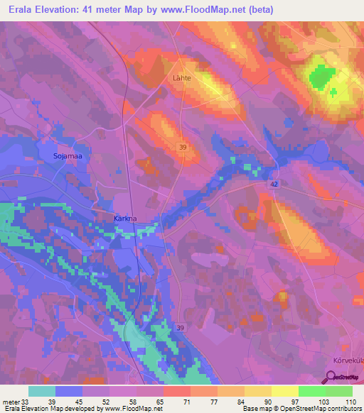 Erala,Estonia Elevation Map
