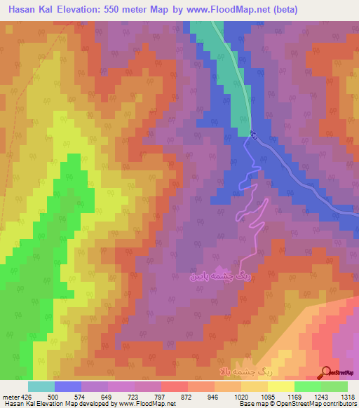 Hasan Kal,Iran Elevation Map
