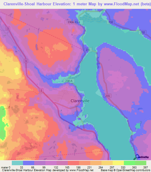 Clarenville-Shoal Harbour,Canada Elevation Map