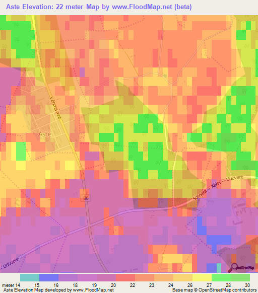 Aste,Estonia Elevation Map