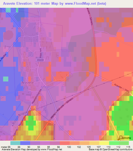 Aravete,Estonia Elevation Map