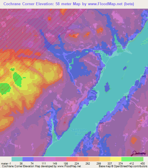 Cochrane Corner,Canada Elevation Map