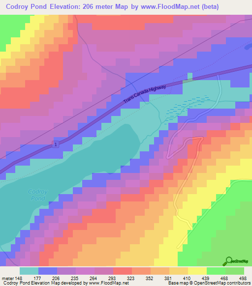 Codroy Pond,Canada Elevation Map