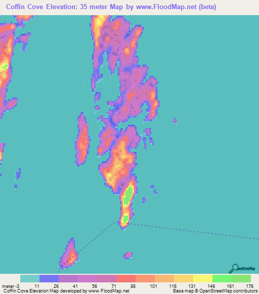 Coffin Cove,Canada Elevation Map