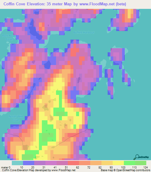 Coffin Cove,Canada Elevation Map