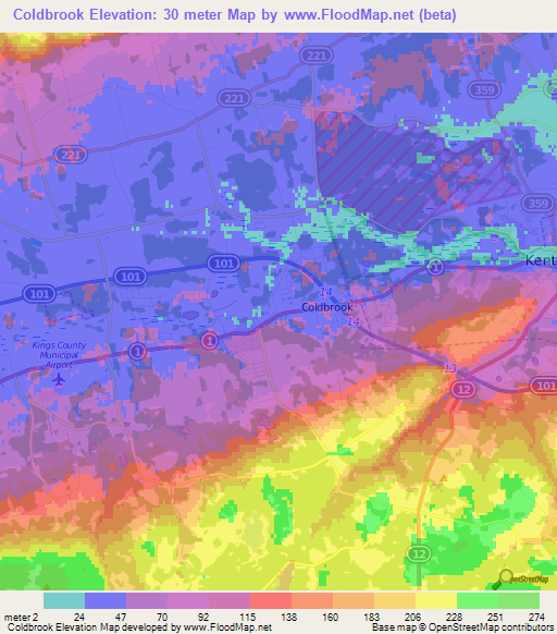 Coldbrook,Canada Elevation Map