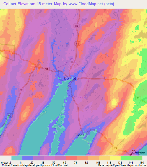 Colinet,Canada Elevation Map