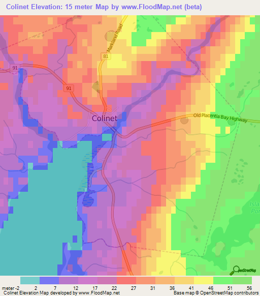 Colinet,Canada Elevation Map