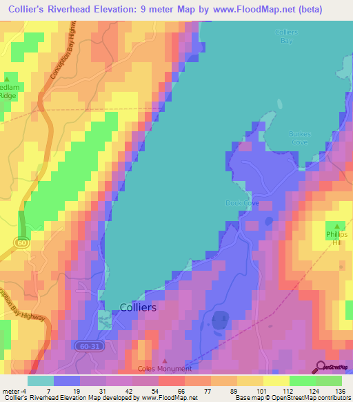 Collier's Riverhead,Canada Elevation Map