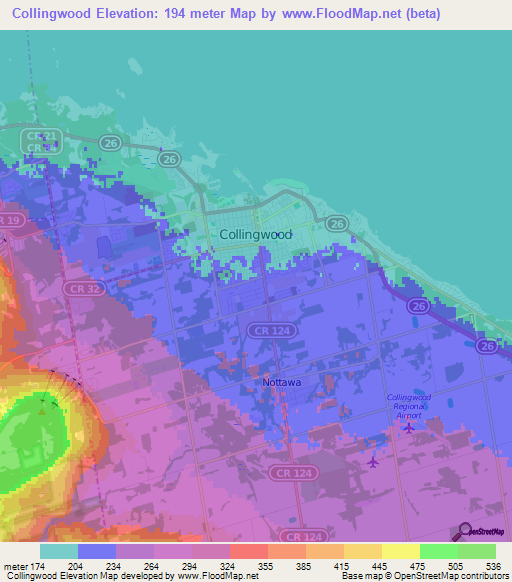 Collingwood,Canada Elevation Map