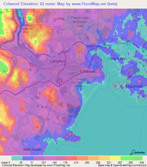 Colwood,Canada Elevation Map