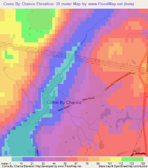 Come By Chance,Canada Elevation Map