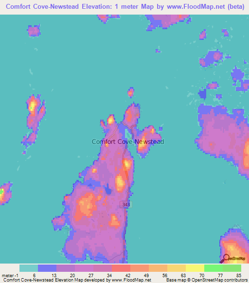 Comfort Cove-Newstead,Canada Elevation Map