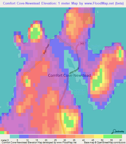 Comfort Cove-Newstead,Canada Elevation Map