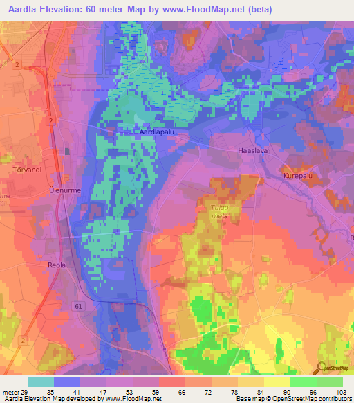 Aardla,Estonia Elevation Map